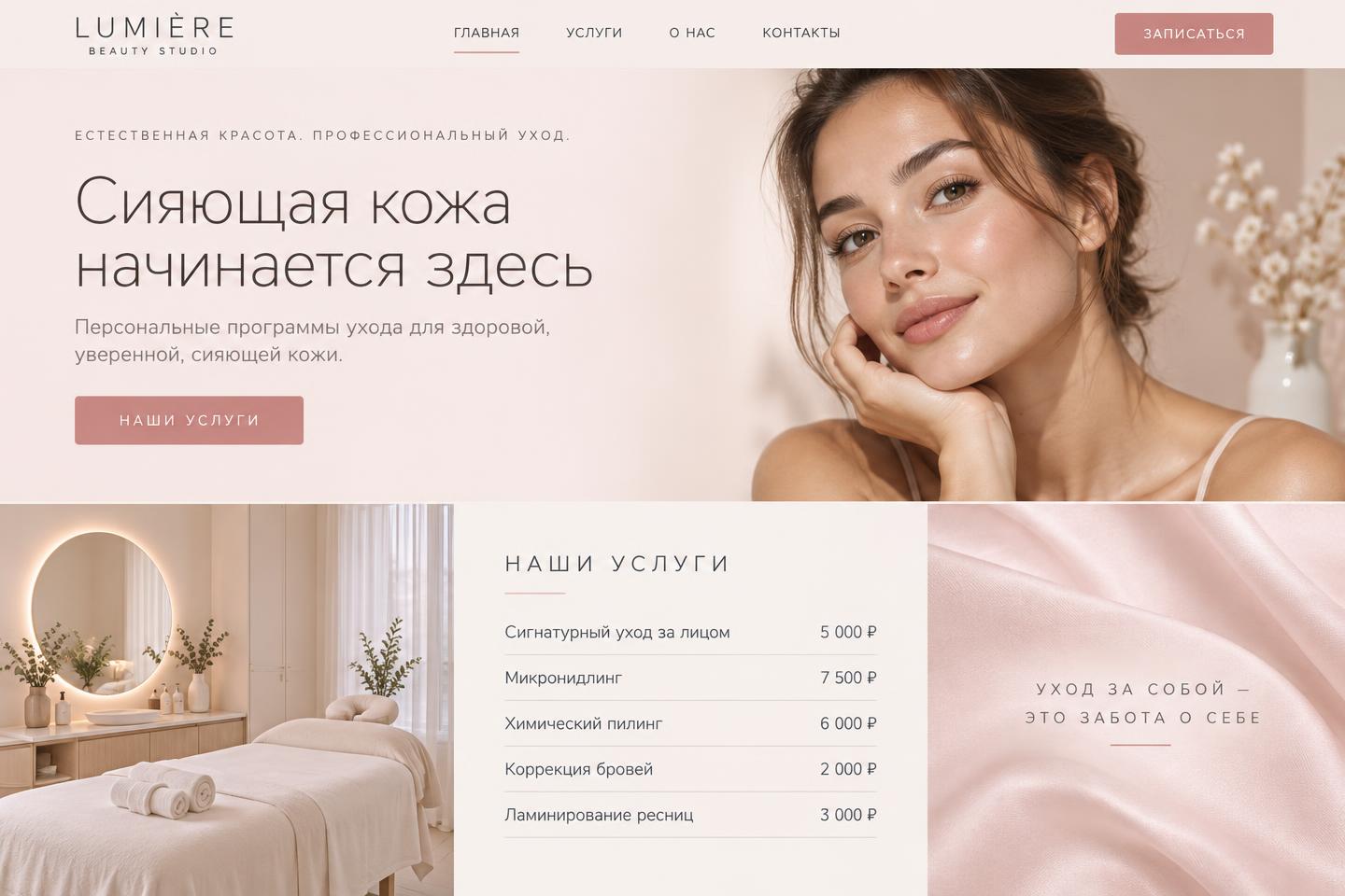 Демо-концепт сайта: студия красоты «Lumière»
